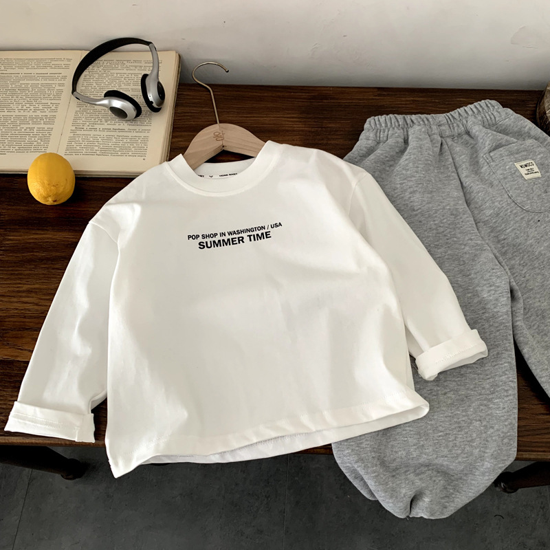 儿童百搭打底衫男童长袖白T恤春秋装2025秋季新款小男孩休闲上衣5