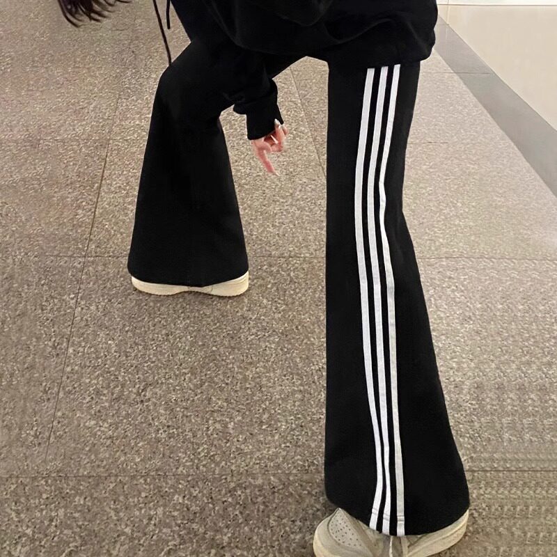 三条杠微喇叭裤女春秋显瘦运动裤