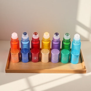【7支】精油分装滚珠瓶彩色蒙砂加厚玻璃瓶身激光雕刻瓶盖可定制