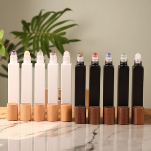 10ml喷漆避光玉石滚珠瓶玻璃瓶身实木瓶盖高档便携分装旅行空瓶