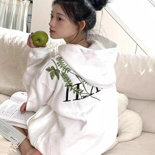 白色连帽中长款花卉刺绣卫衣女2026秋冬新款小众设计感加绒外套潮