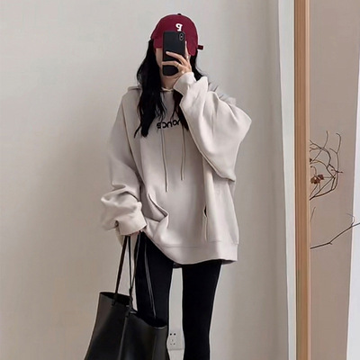 灰色连帽卫衣女小个子加厚加绒