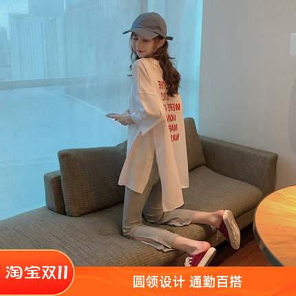 白色不规则前短后长开叉短袖t恤女2026新款爆款中长款ins潮遮屁股