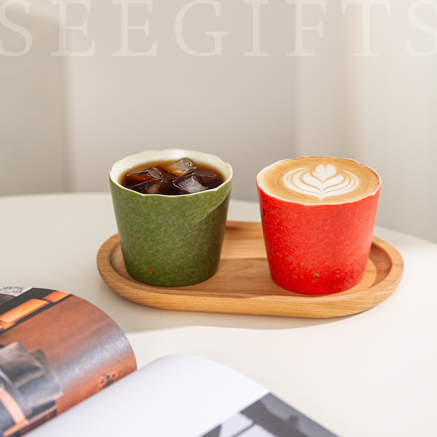 色迹陶瓷手握咖啡杯高颜值送闺蜜生日礼物猪口杯咖啡店用combo杯