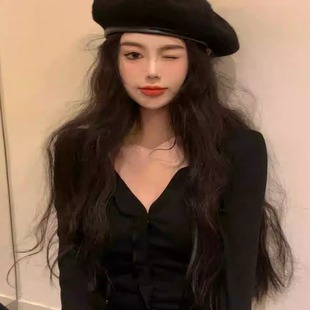 2026夏季新款针织开衫打底女装修身黑色v领紧身短款长袖毛衣上衣