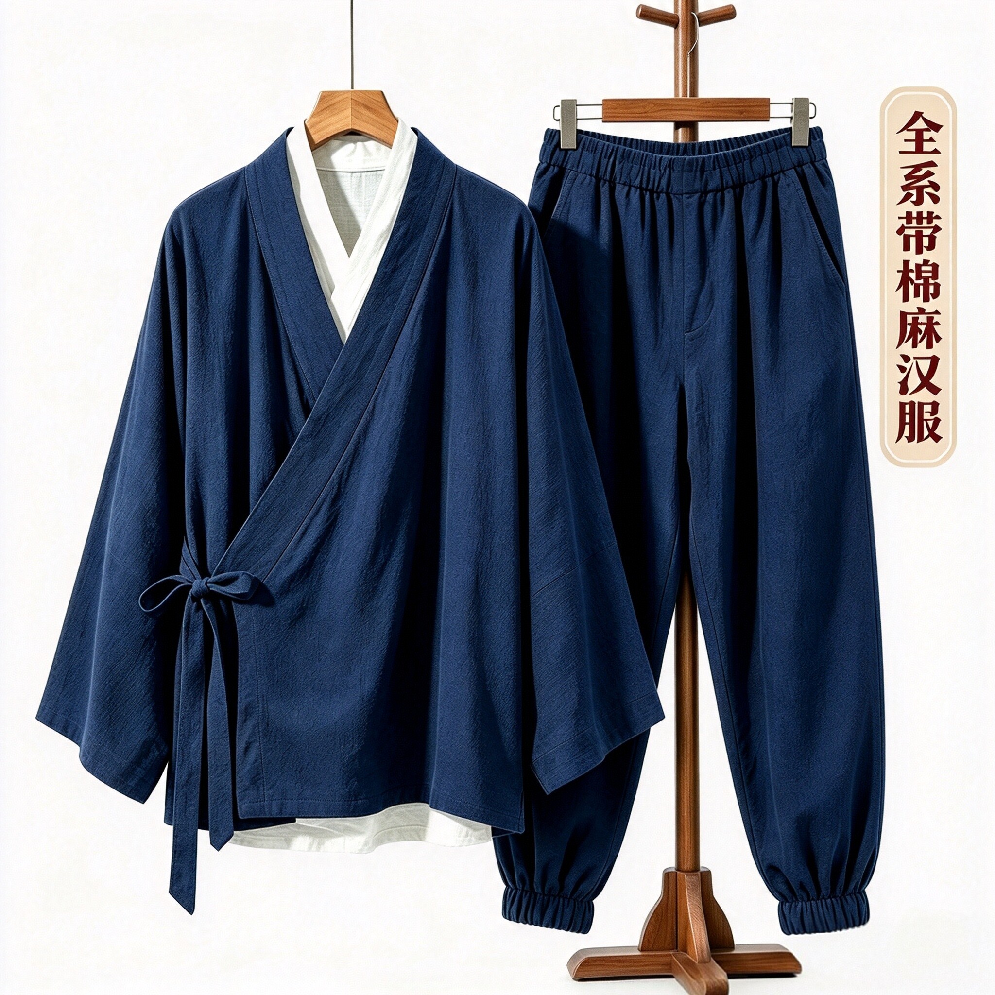 新中式棉麻交领斜襟右衽汉服长袖外套中国风秋冬复古宽松茶服上衣