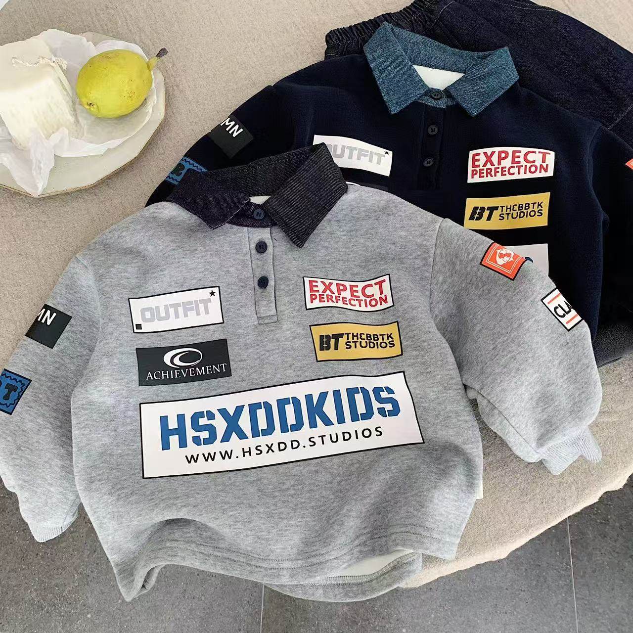 儿童外套男机车风秋冬新款宝宝字母POLO衫潮洋气小童套头衫女加绒,童装/婴儿装/亲子装,卫衣/绒衫,淘宝优惠券,粉丝福利购,淘宝优惠卷