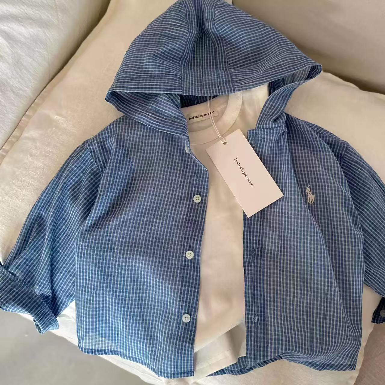 格子防晒服潮宝宝连帽外套