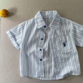 衬衣女薄款 儿童条纹衬衫 小童纯色上衣透气宝宝短袖 新款 男2025夏季