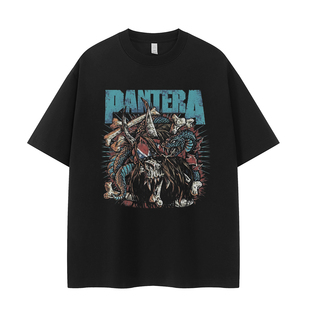 T恤衫 PANTERA潘多拉乐队小众设计感嘻哈朋克复古美式 街头摇滚短袖