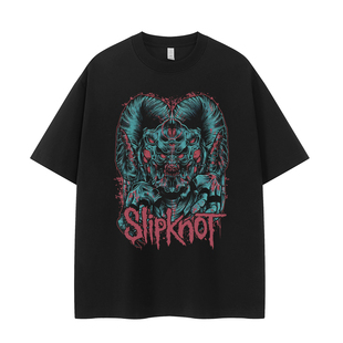 T恤衫 Slipknot活结乐队复古美式 街头暗黑小众vtg落肩宽松摇滚短袖
