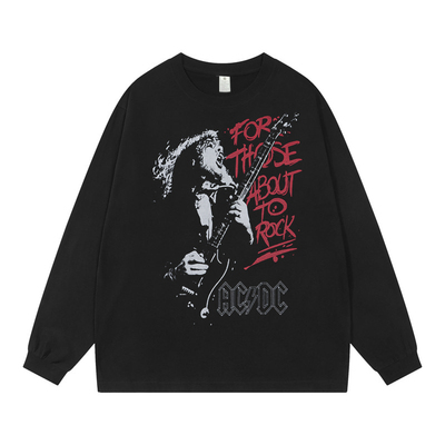 AC/DC摇滚乐队精梳棉直喷长袖T恤