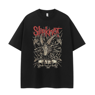 Slipknot活结乐队复古美式 T恤 街头小众设计感暗黑vtg落肩摇滚短袖