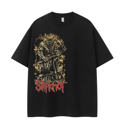 Slipknot活结乐队复古美式街头小众设计感骷髅vtg落肩摇滚短袖T恤