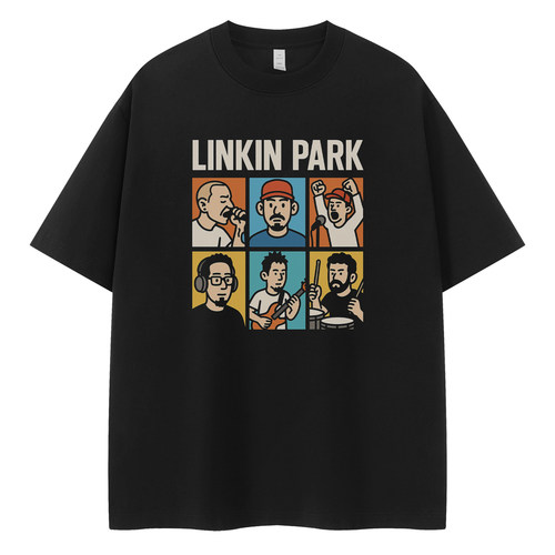 Linkin Park乐队复古美式街头vtg落肩宽松纯棉圆领摇滚短袖T恤衫