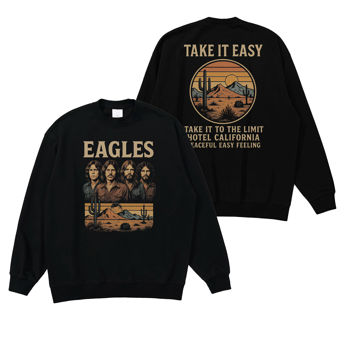EAGLES老鹰摇滚乐队数码直喷复古人像印花宽松圆领卫衣