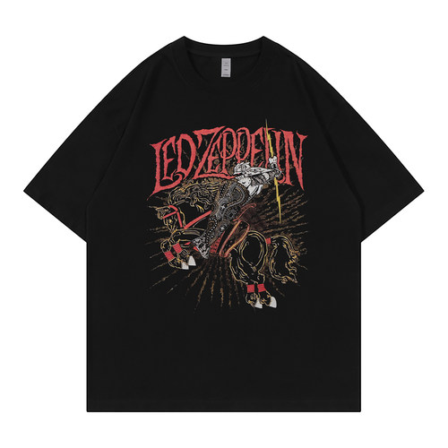 LedZeppelin摇滚乐队落肩短袖T恤