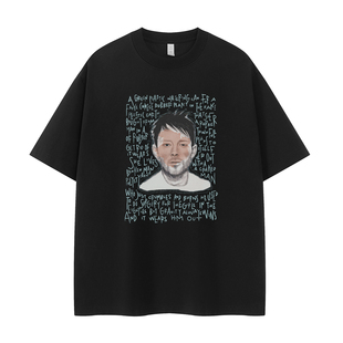 Radiohead电台司令乐队Thom Yorke复古人像印花小众感摇滚短袖T恤