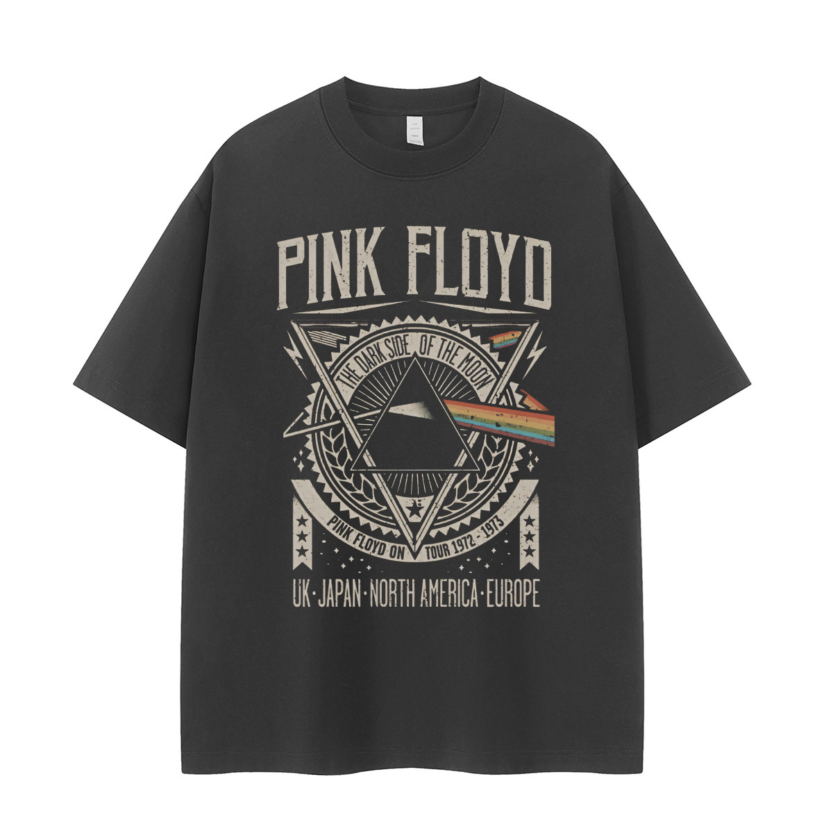 PINK FLOYD乐队复古美式街头vtg落肩宽松纯棉圆领摇滚短袖T恤衫黑