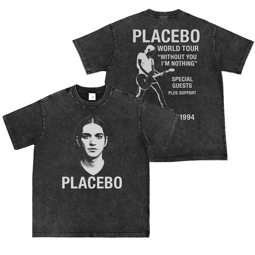 Placebo安慰剂乐队直喷水洗做旧复古灰美式街头朋克摇滚短袖T恤