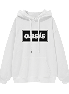 OASIS绿洲摇滚乐队美式街头枪花涅槃男女黑灰白纯棉连帽圆领卫衣