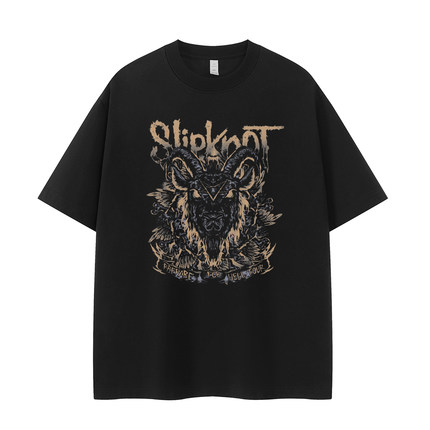 Slipknot乐队复古暗黑美式街头小众vtg落肩宽松纯棉摇滚短袖T恤衫
