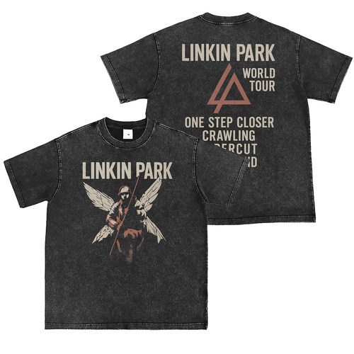 Linkin Park乐队数码直喷水洗做旧复古灰美式街头朋克摇滚短袖T恤