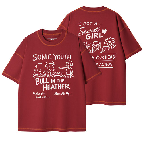 SONIC YOUTH乐队简约复古美式街头设计感圆领宽松纯棉摇滚短袖T恤