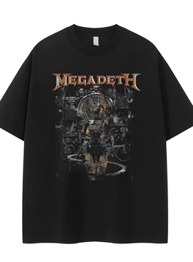 Megadeth乐队复古美式街头vtg小众落肩宽松纯棉圆领摇滚短袖T恤衫