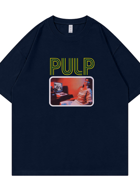 PULP乐队britpop绿洲blur美式休闲落肩宽松纯棉圆领摇滚短袖T恤黑