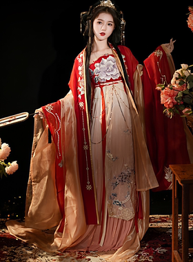 唐制齐胸诃子裙婚服重工刺绣大袖