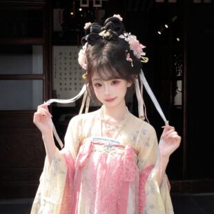 出片汉服套装齐胸裙唐制对襟汉服女披帛春夏新款仙女日常胖MM可选