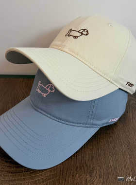 高品质韩版复古卡通可爱小狗刺绣棒球帽简约显脸小鸭舌帽宽檐软顶