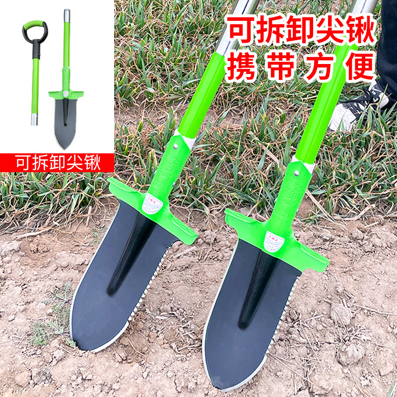 军印铁锹锰钢加厚尖铲子户外挖土山药农用工具种花可拆卸小号铁锨图片