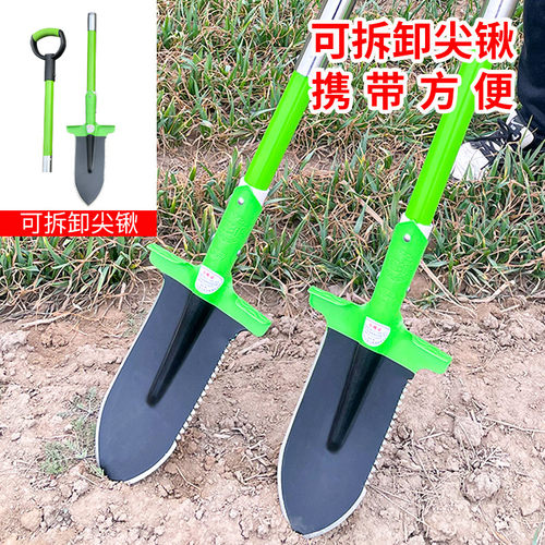 军印铁锹锰钢加厚尖铲子户外挖土山药农用工具种花可拆卸小号铁锨