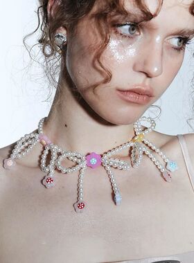 海边少女系列 设计蝴蝶结彩色多巴胺少女锁骨链