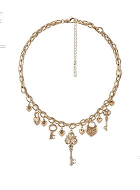 爱锁芯系列复古金色钥匙吊坠项链女清新甜美田园风合金无金华编织