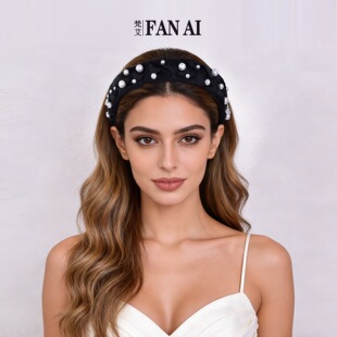 梵艾 欧美缎面麻花辫宽边发箍女 甜美珍珠发卡时尚黑色头饰品SA96