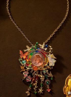 青岛中古vintage饰品微笑天使甜美项链法式自然奢华胸针项链两用