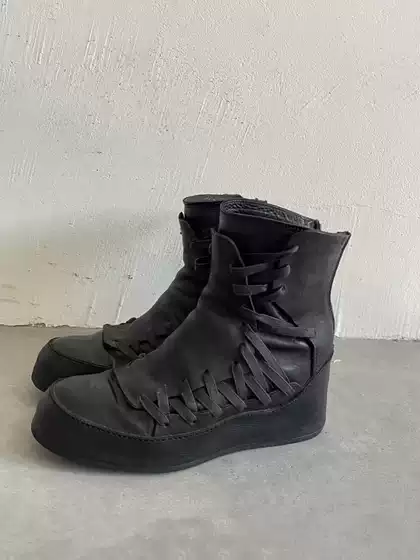 Dark Style Cool Lace-Up High-Top Shoes, Retro Distressed Thick-Soled Super Cool Height-Increasing Unique Black Style Patchwork High-Top Shoes