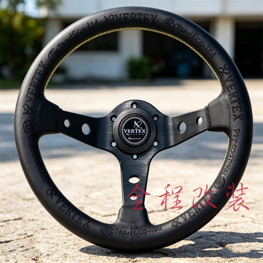 汽车13寸深凹赛车改装方向盘Vertex寸闪电款方向盘黑色刺绣转向盘