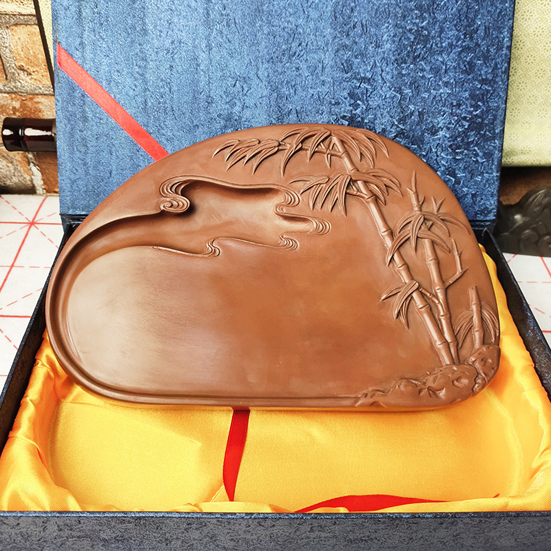 中国四大名砚澄泥砚礼盒斋选大竹子砚台得问练习毛笔书法用品