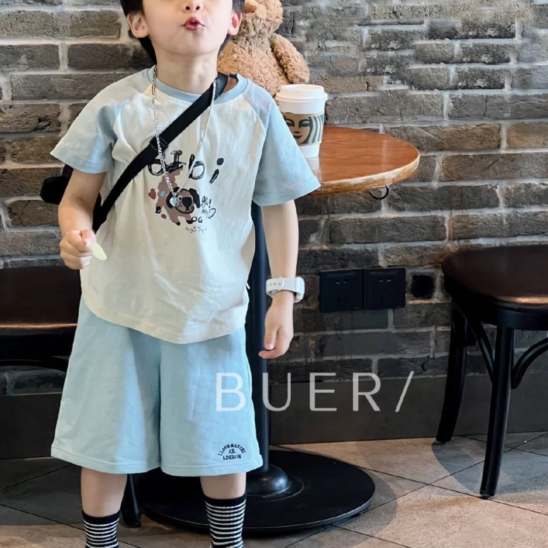 夏季男童卡通休闲套装薄款宝宝洋气酷帅中小童纯棉T恤短袖两件套