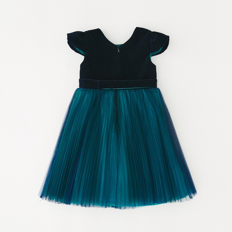 法单童装 24春秋新款女童礼服裙短袖连衣裙蕾丝拼接棉纱公主裙