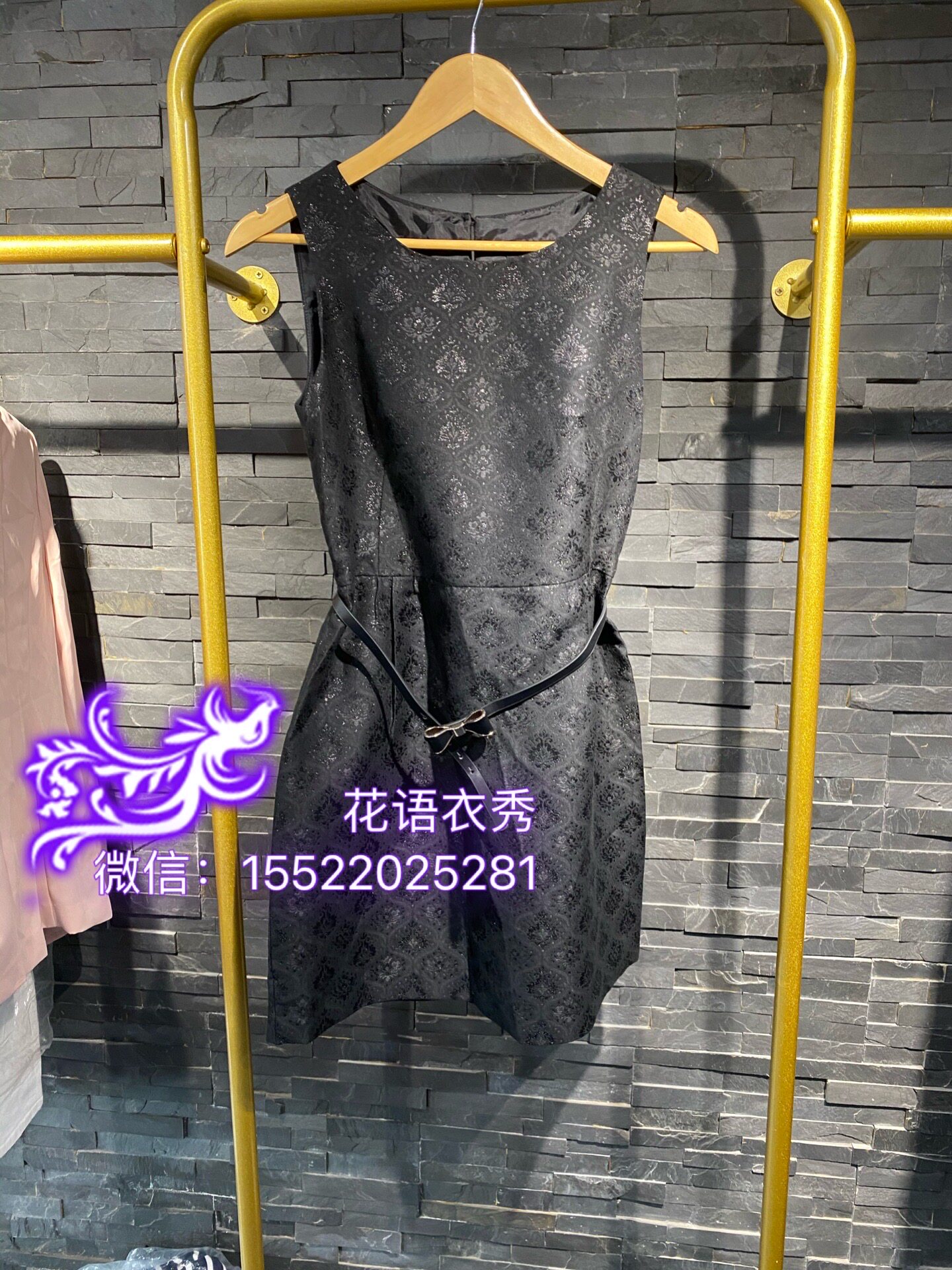 现货 roem 罗燕 韩国专柜正品连衣裙  黑色暗花纹rmow2380f2