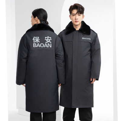 加厚冬季通勤大衣加长保安棉服