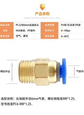 模具气管动快速插接头公制螺纹直通水咀气66嘴PC4M/6-6/M8M/10/M1