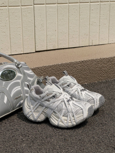 女运动鞋 2025款 潮炸街蜘蛛网小众ins绑带厚底增高白色巴黎老爹鞋