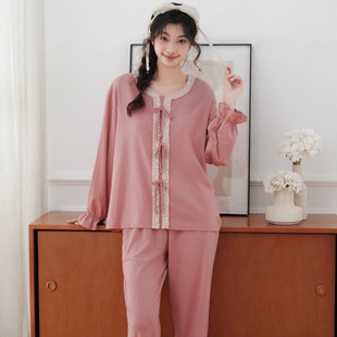 睡眠棉 长袖 春秋睡衣女款 全棉家居服女套装 棉休闲宽松套装 女款