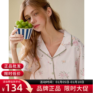 睡衣女夏季新款纯棉短袖宽松休闲加大码全棉可外穿家居服套装